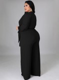 Autumn Plus Size Elegant Wrap Jumpsuit Black