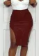 Winter Burgunry High Waist Irregular Leather Skirt