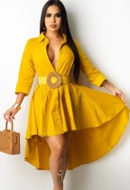 Autumn Yellow High Low Blouse Dress