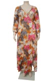 Autumn Plus Size Print Wrap Maxi Dress with Belt