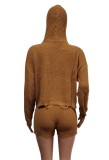 Winter Brown Sweater Crop Top and High Waist Short Set