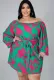 Autumn Plus Size Print Off Shoulder Short Dress with Belt