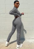 Autumn Sexy Grey Zip Up Stack Bodycon Jumpsuit