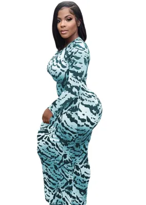 Autumn Print Leopard Sexy Midi Bodycon Dress