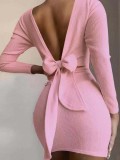 Autumn Pink V-Back Tied Knit Mini Dress
