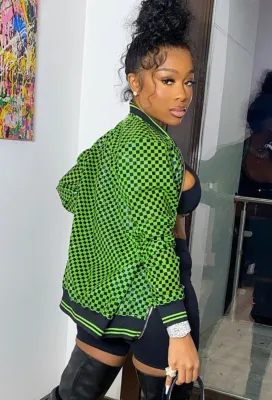 Autumn Green Plaid Print Zip Up Baseball Jacket
