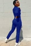 Autumn Sexy Blue Zip Up Stack Bodycon Jumpsuit