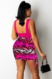 Summer Sexy Rose Crop Top and Zebra Skirt Set