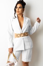 Autumn White Elegant Blazer and Shorts Set