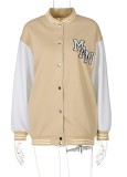 Autumn Contrast Color Button Up Regular Baseball Jacket