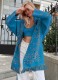 Winter Print Boho Fringe Blue Jacket with Belt