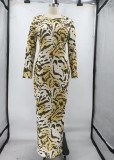 Autumn Print Leopard Sexy Midi Bodycon Dress