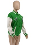 Autumn Contrast Color Button Up Long Baseball Jacket