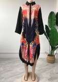 Autumn Mature Women Print Long Maxi Dress