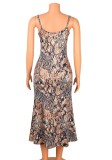 Autumn Leopard Print Elegant Strap Long Party Dress