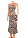 Autumn Leopard Print Elegant Strap Long Party Dress