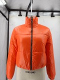 Winter Orange Zip Up Turtleneck Short Down Coat
