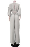 Autumn Casual Grey Crop Top and Suspender Wide Pants Set