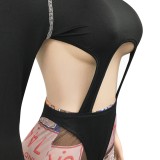 Autumn Party Sexy Cut Out Bodysuit and Print Legging Set