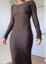 Winter Solid Plain Knitting Long Bodycon Dress