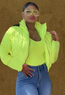 Winter Green Zip Up Turtleneck Short Down Coat