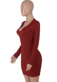 Autumn Party Red Sexy Mini Bodycon Dress