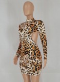 Autumn Party Sexy Leopard Print Open Back Mini Dress