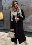 Winter Elegant Black Turndown Collar Long Blazer with Full Sleeves