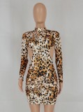 Autumn Party Sexy Leopard Print Open Back Mini Dress