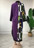 Autumn Mature Women Print Long Maxi Dress