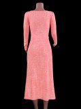 Winter Knitting Pink Cut Out Decent Long Dress