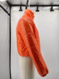 Winter Orange Zip Up Turtleneck Short Down Coat