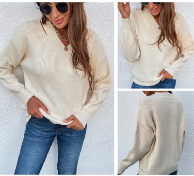 Autumn Beige V-Neck Regular Pullover Sweater