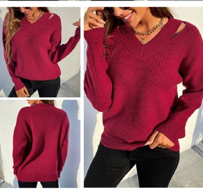 Autumn Rose V-Neck Regular Pullover Sweater