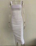 Autumn White Elegant Strapless Ruched Midi Dress