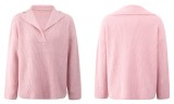 Autumn Pink V-Neck Turndown Collar Regular Pullover Sweater