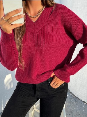 Autumn Rose V-Neck Regular Pullover Sweater
