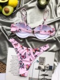 Two-Piece Butterfly Pink Push Up Strap Swimwear