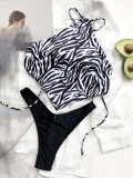 Two-Piece Zebra Print Halter Swimwear