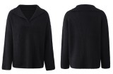 Autumn Black V-Neck Turndown Collar Regular Pullover Sweater