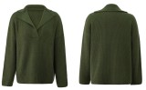Autumn Green V-Neck Turndown Collar Regular Pullover Sweater
