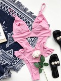 One-Piece Pink Ruffle Cut Out Strap Swimwear