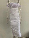 Autumn White Elegant Strapless Ruched Midi Dress