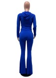 Autumn Blue Plain Hoody Top and Bell Bottom Pants Set