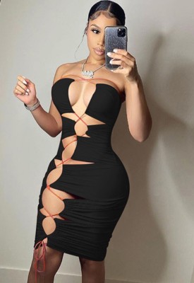 Summer Black Sexy Lace-Up Bodycon Party Dress