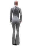 Autumn Grey Plain Hoody Top and Bell Bottom Pants Set