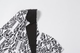 Autumn White and Black Print Irregular Blazer with Single Sleeve
