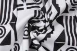 Autumn White and Black Print Irregular Blazer with Single Sleeve