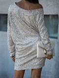 Autumn Formal Silver Sequin Puff Sleeve Mini Dress