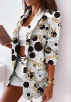 Autumn Print Elegant Turndown Collar Office Blazer